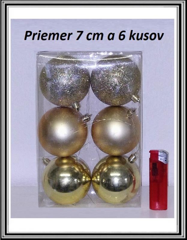 Zlaté - Vianočné gule na stromček pr. 7 cm, 6 ks