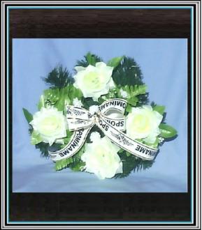 Venček miny - bielo zelené ruže s lístkom